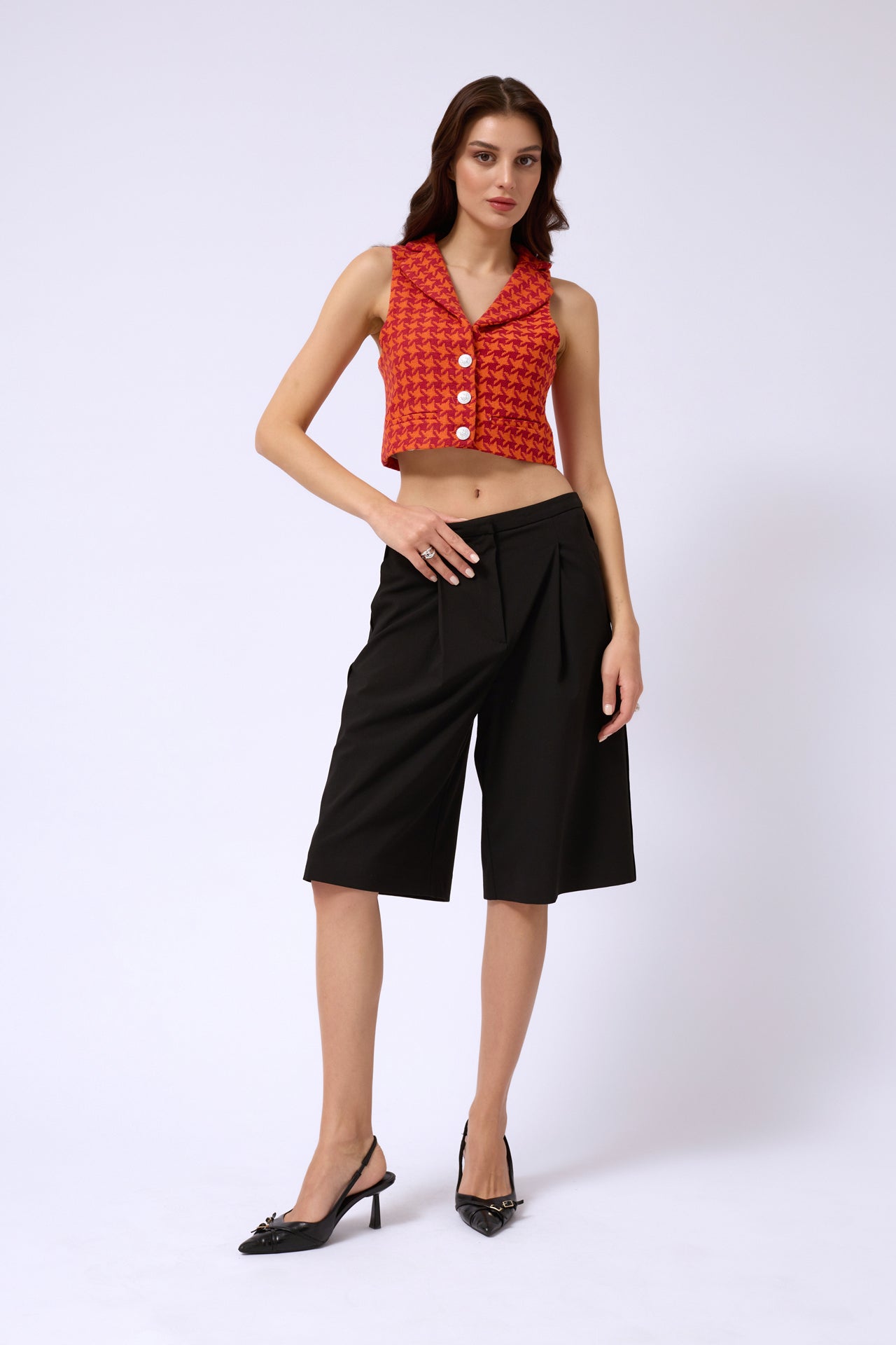 Houndstooth Orange Crop Vest 