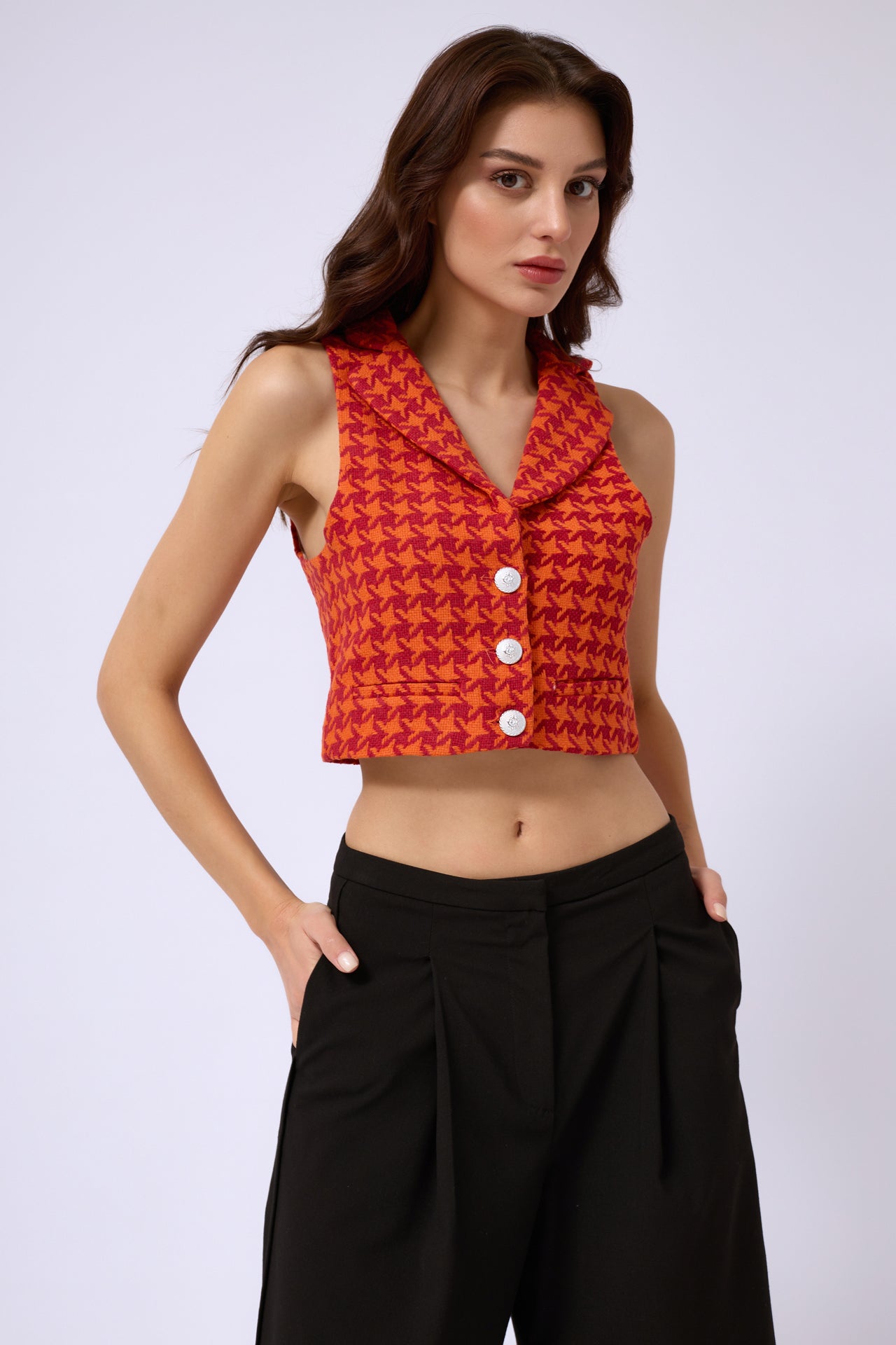 Houndstooth Orange Crop Vest 