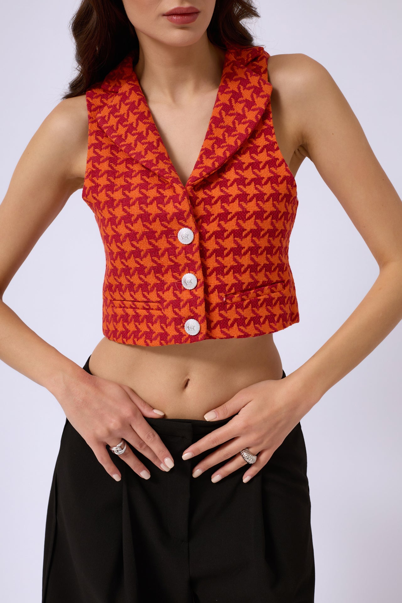 Houndstooth Orange Crop Vest 