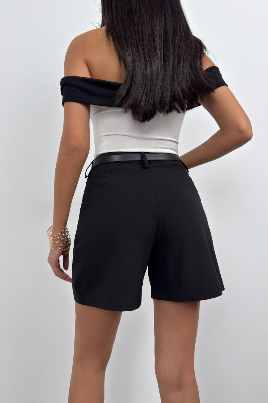 Belt Detail Black Mini Shorts 