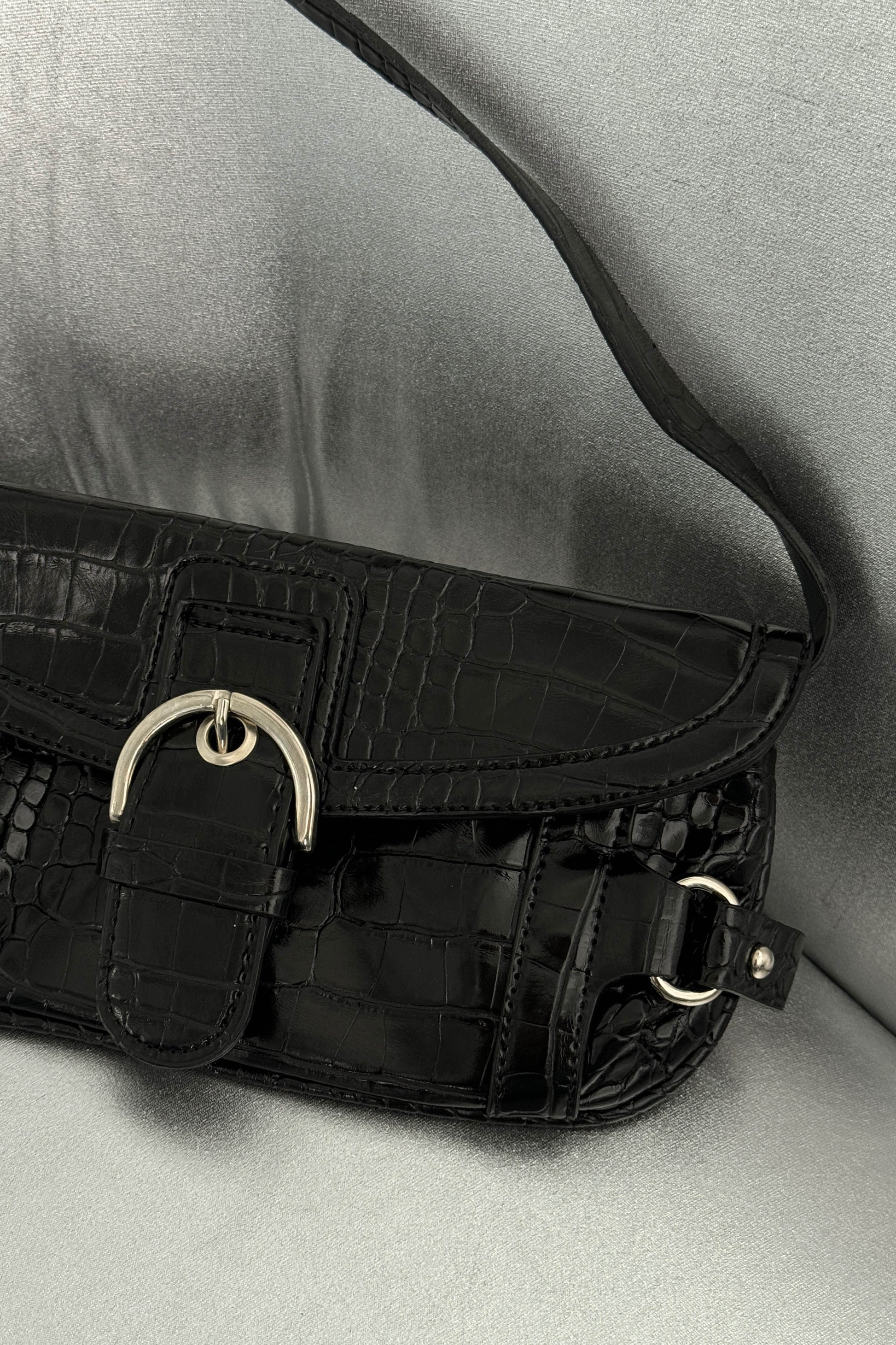 Belt Detail Black Patent Leather Bag 