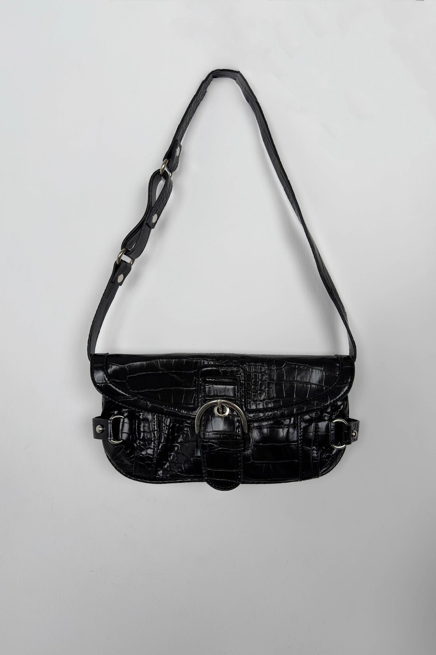 Belt Detail Black Patent Leather Bag 