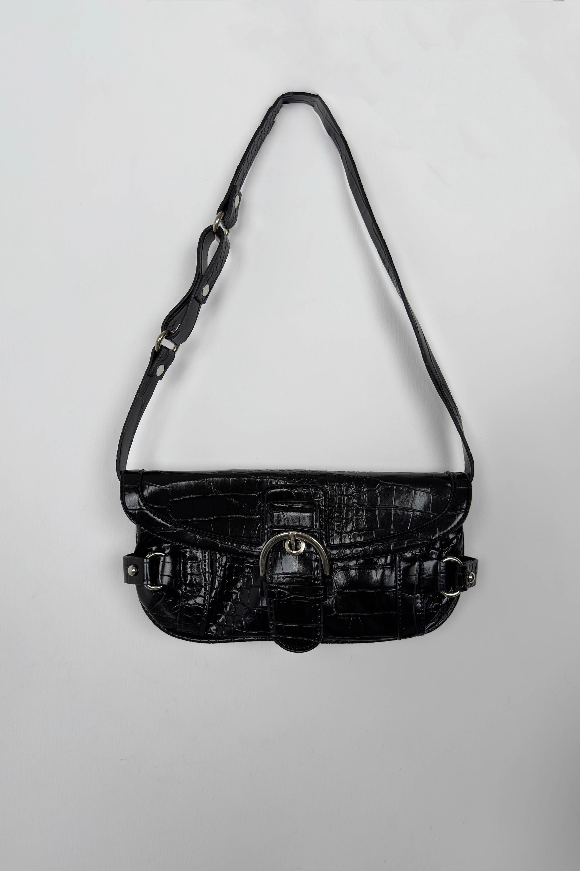 Belt Detail Black Patent Leather Bag 