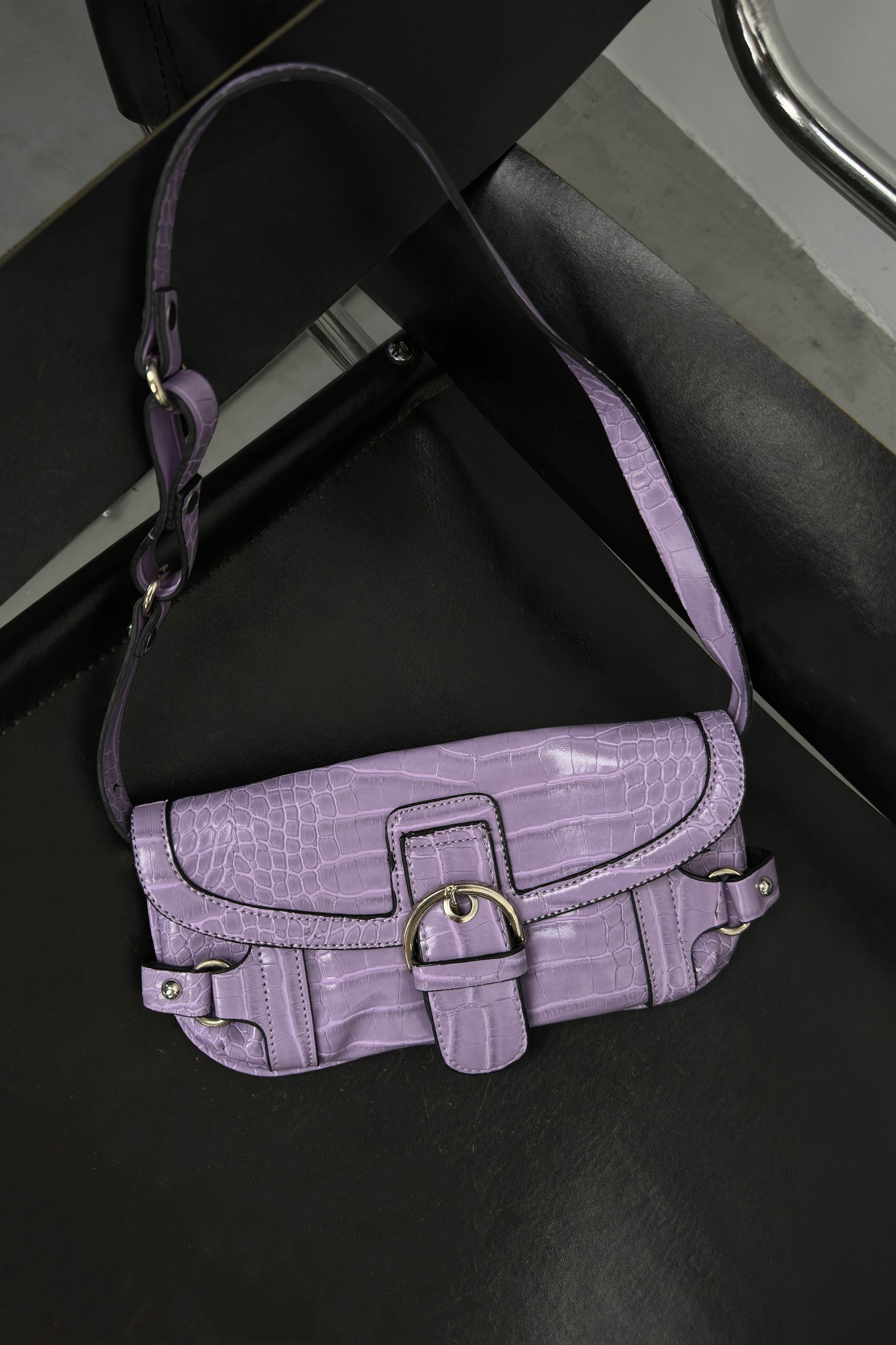 Belt Detail Lilac Patent Leather Bag 