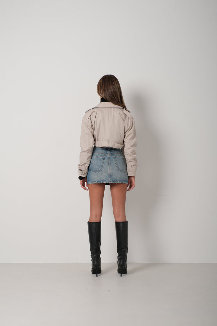 Belt Detail Stone Crop Trench Coat 