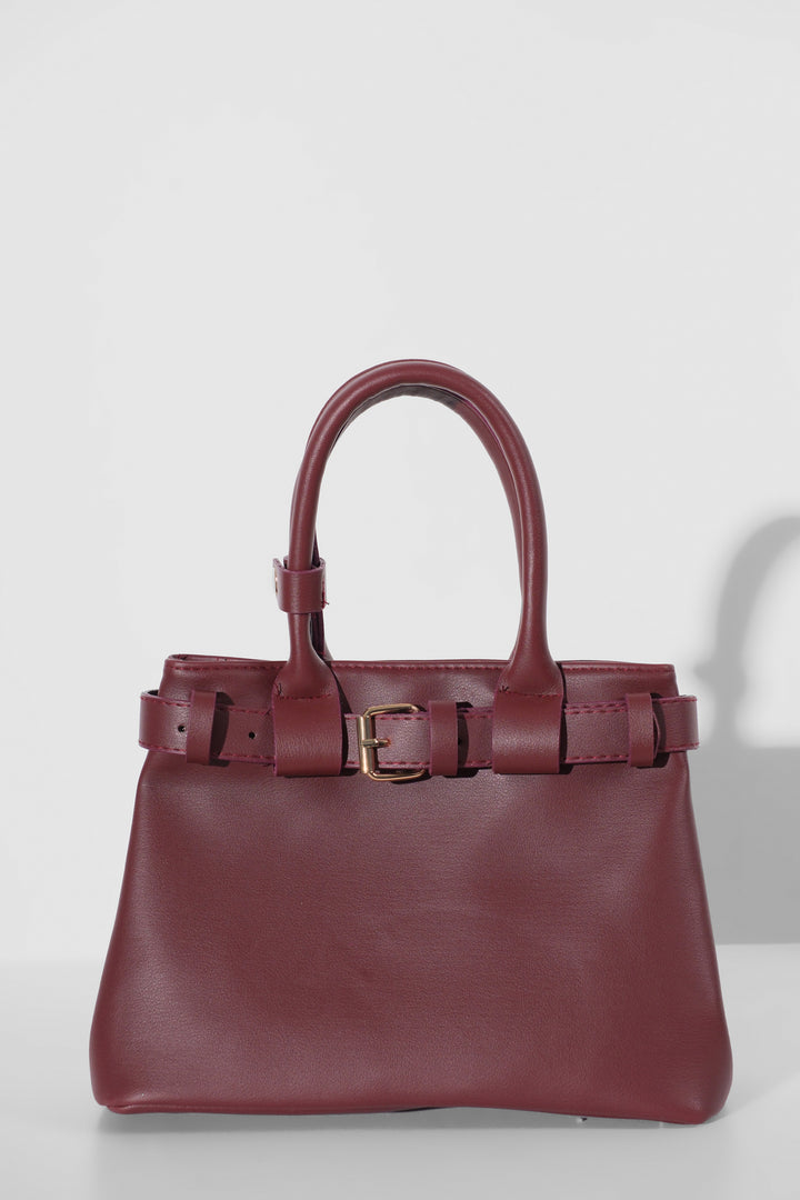 Burgundy Handbag with Belt Detail 