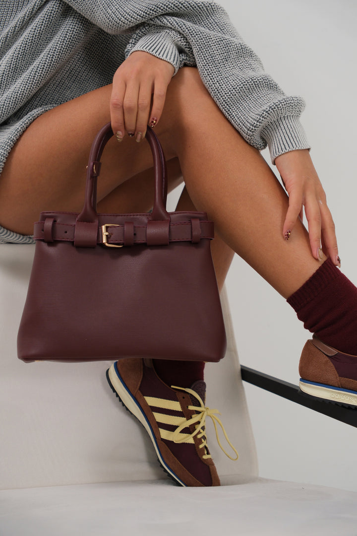 Burgundy Handbag with Belt Detail 
