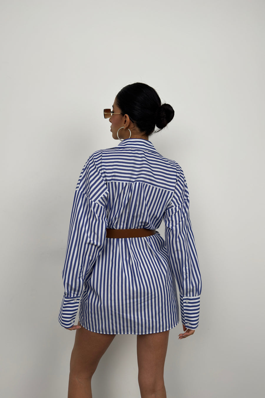 Belted Striped Blue and White Shirt Dress 