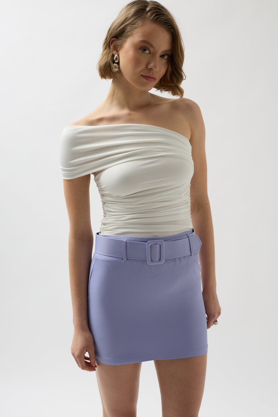 Belted Lilac Mini Skirt 