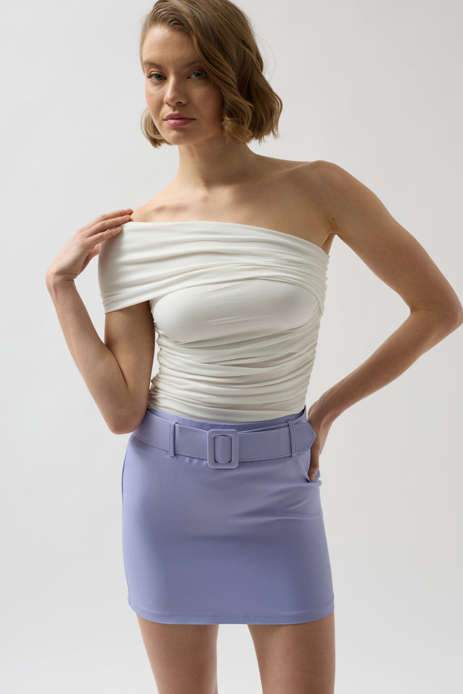 Belted Lilac Mini Skirt 