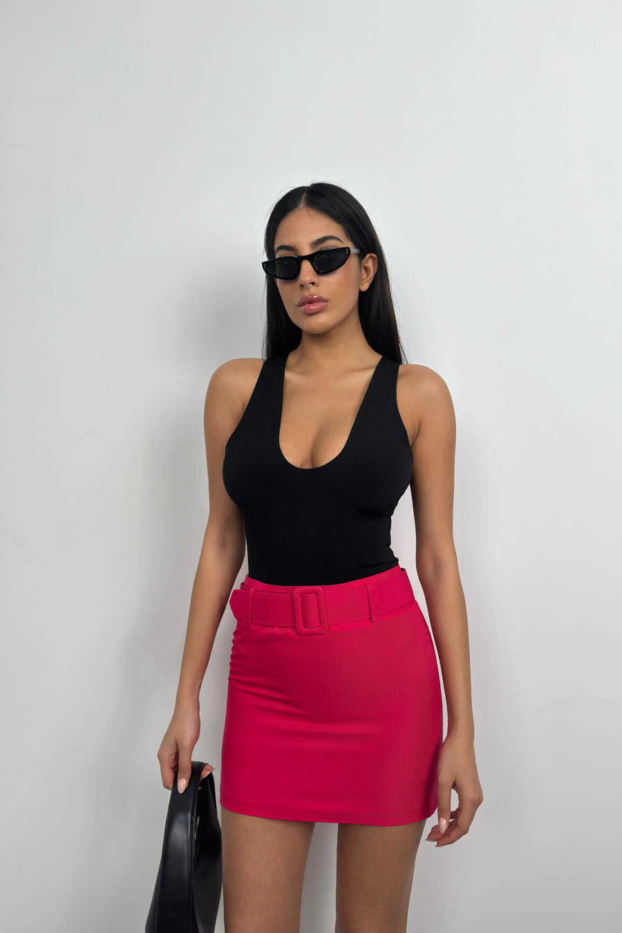 Belted Fuchsia Mini Skirt 