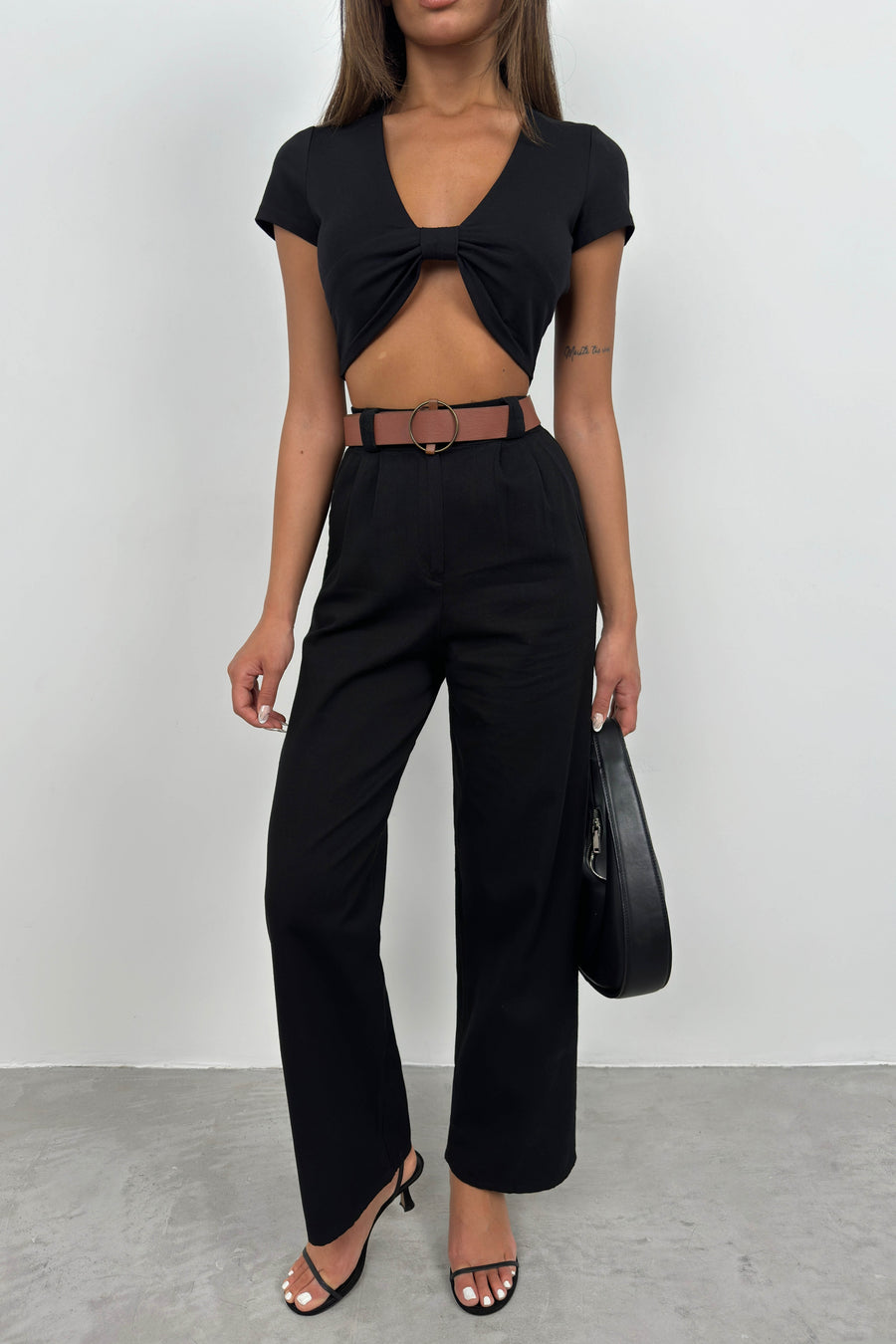 Belted Black Palazzo Trousers 