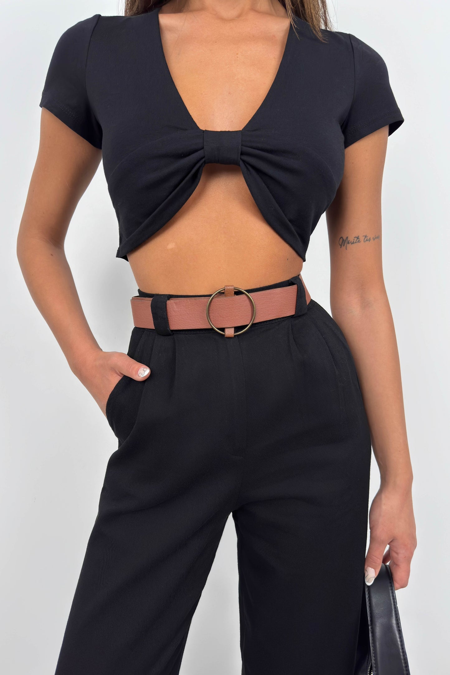 Belted Black Palazzo Trousers 