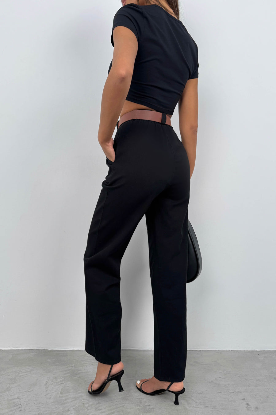 Belted Black Palazzo Trousers 