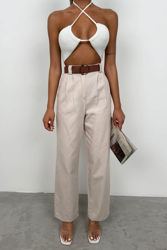 Belted Stone Palazzo Trousers 