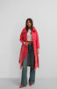 Belted Patent Leather Puffer Red Maxi Coat