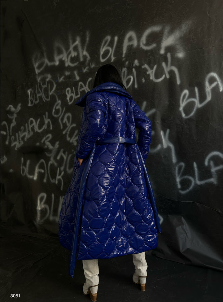 Belted Patent Leather Puffer Saxe Maxi Coat