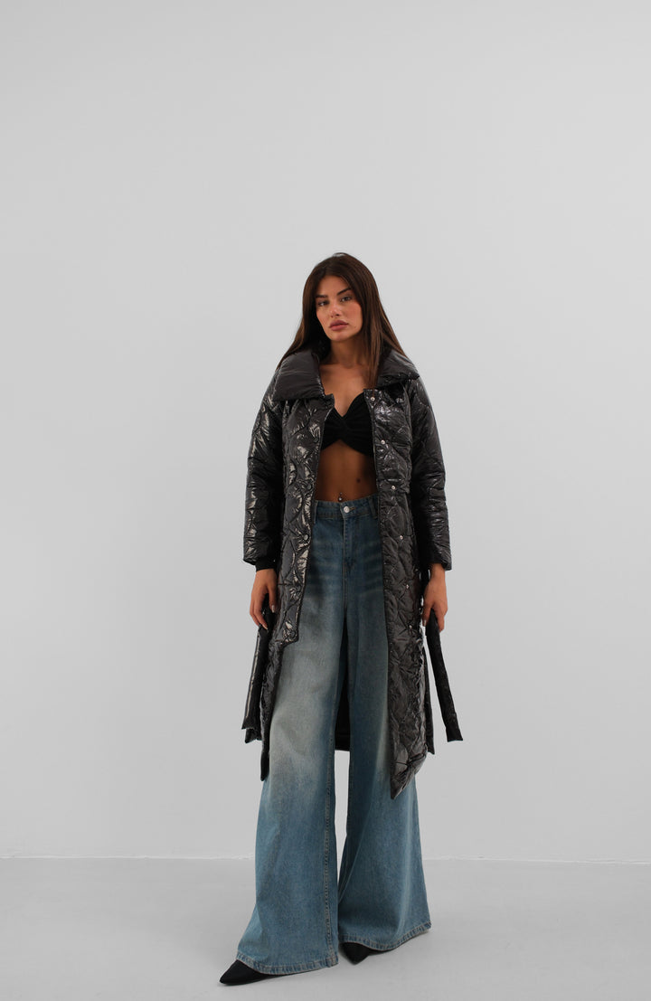 Kemerli Rugan Siyah Şişme Maxi Mont