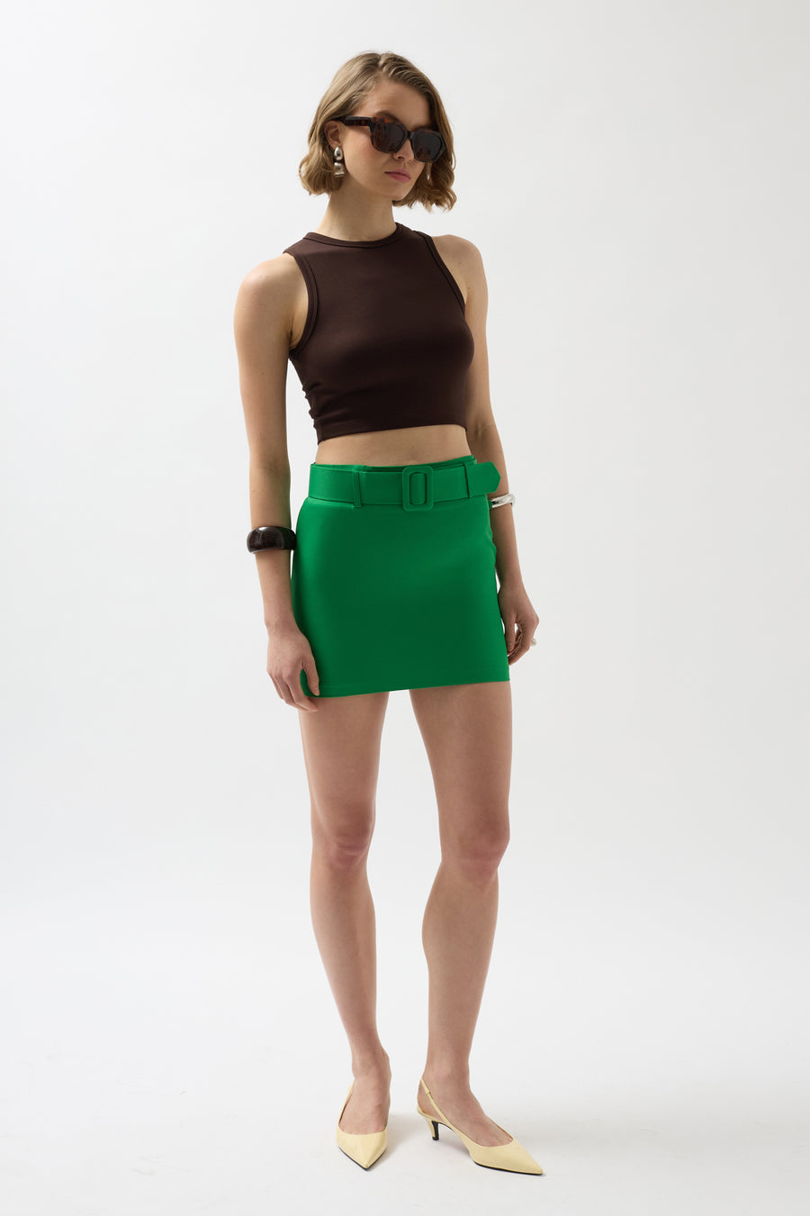 Belted Green Mini Skirt 