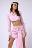 Sleeve Label Detail Striped Pink Crop Shirt