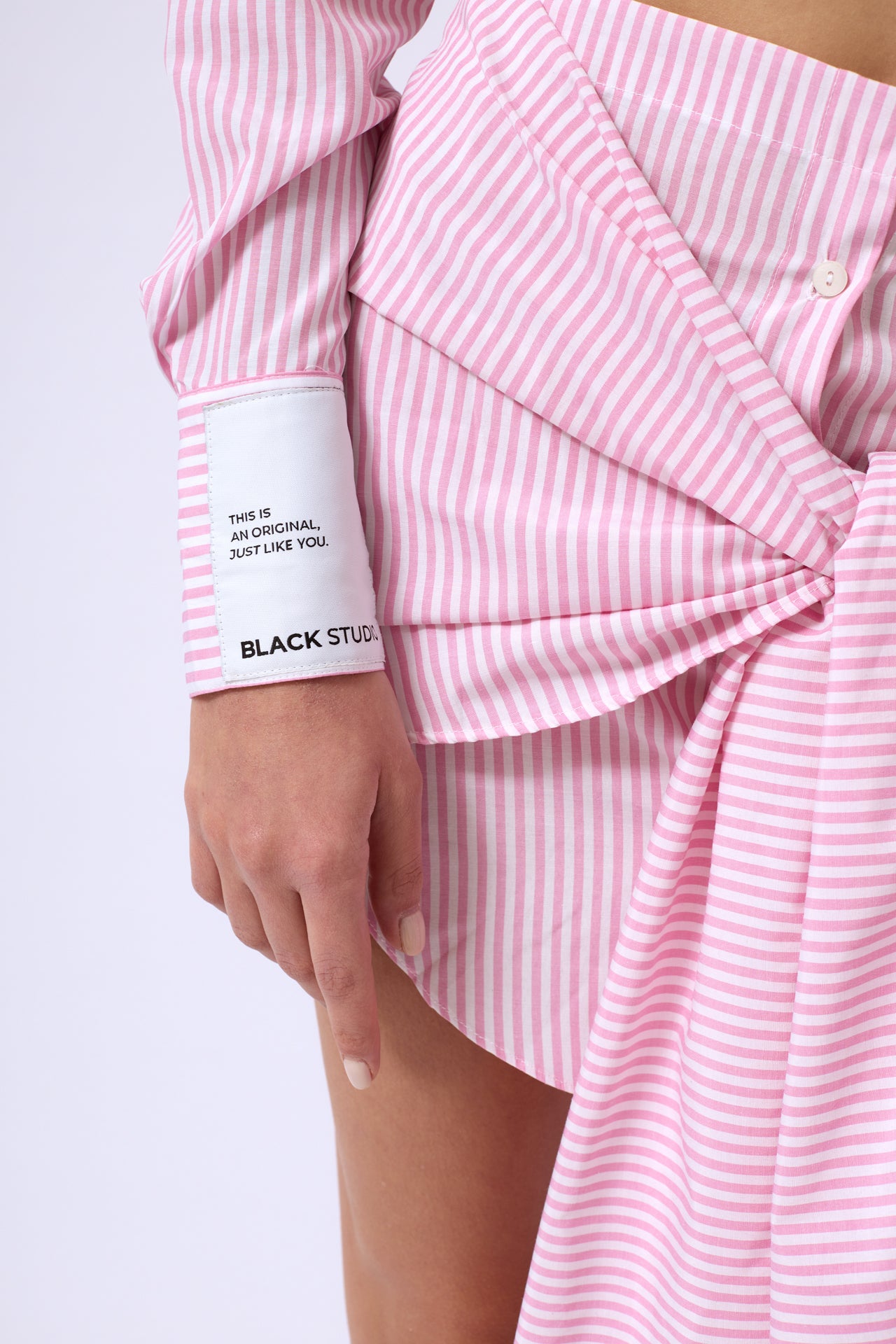 Sleeve Label Detail Striped Pink Crop Shirt