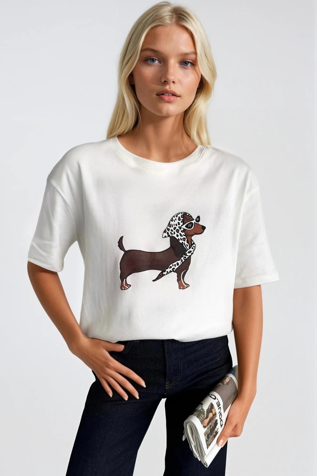 Köpek Baskılı Beyaz T-Shirt