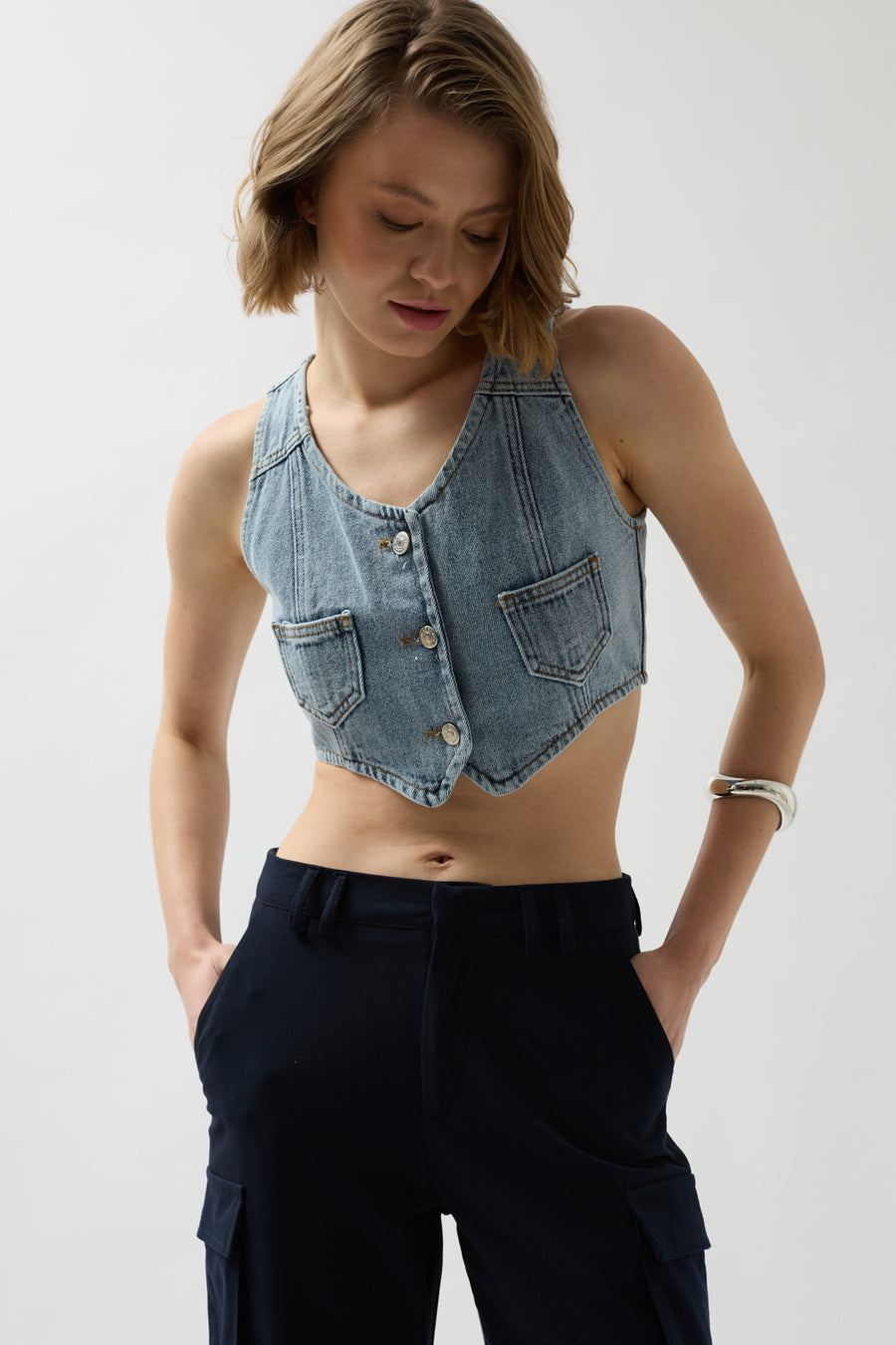 Denim Pocket Light Blue Vest 