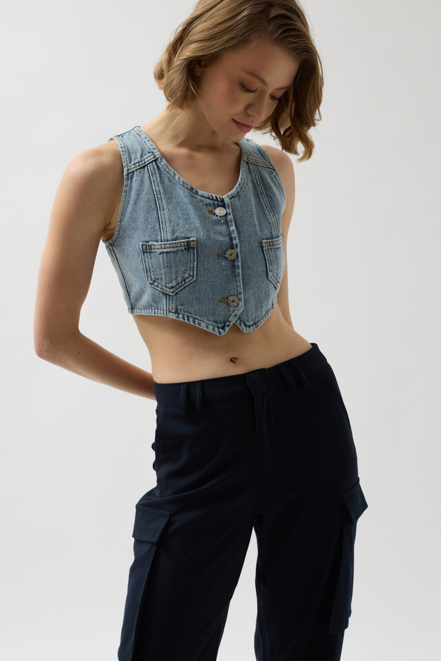 Denim Pocket Light Blue Vest 