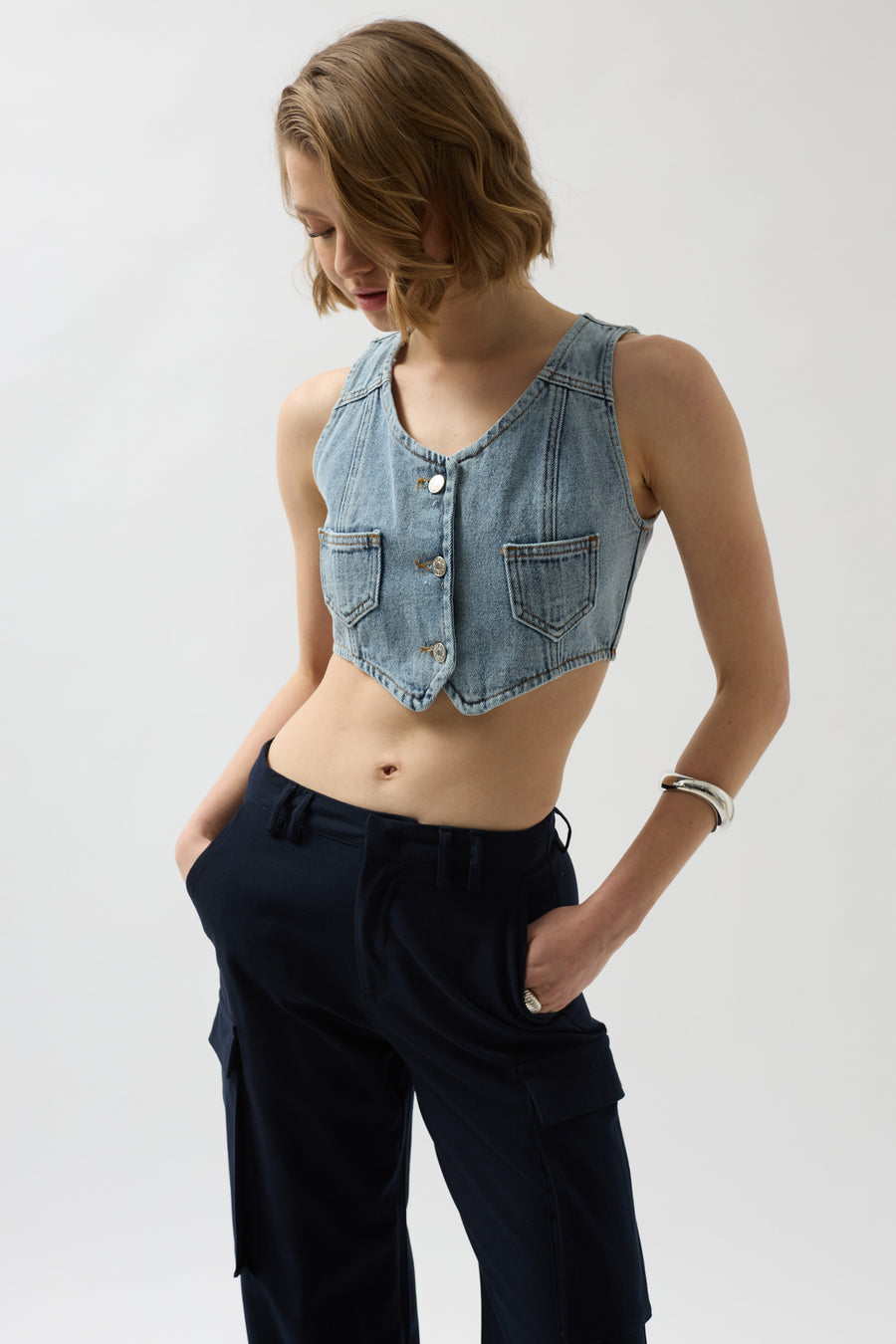 Denim Pocket Light Blue Vest 