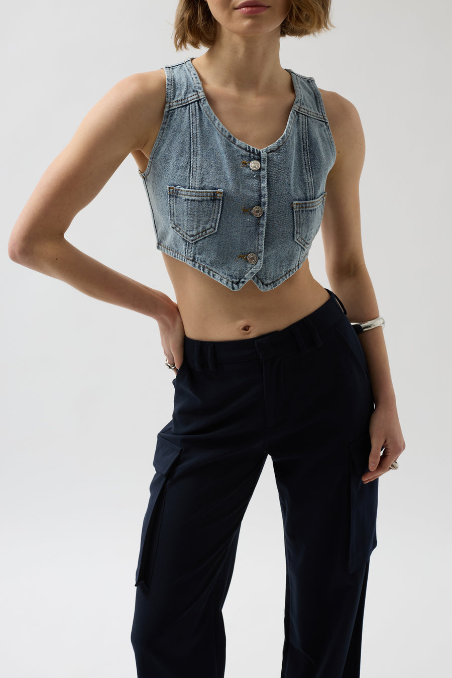 Denim Pocket Light Blue Vest 