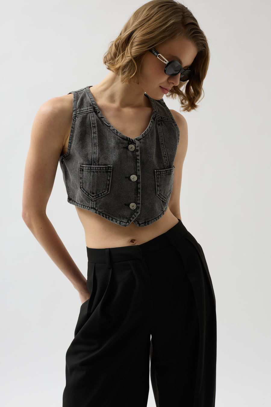 Denim Pocket Gray Vest 