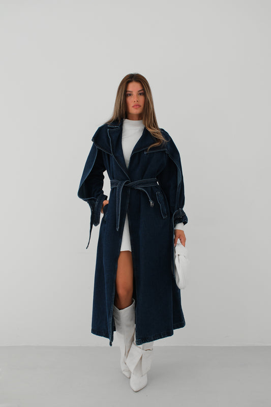 Denim Navy Blue Trench Coat 