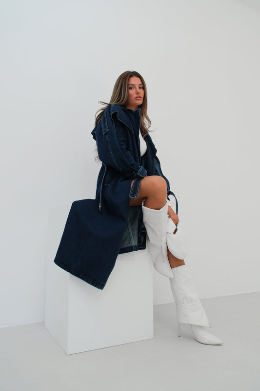 Denim Navy Blue Trench Coat 