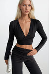 Kruvaze Bağlamalı Siyah Bluz