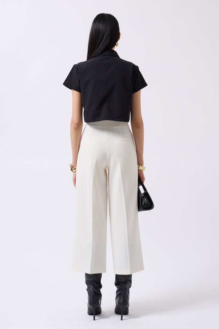 Ribbon Detail Crop Black Shirt