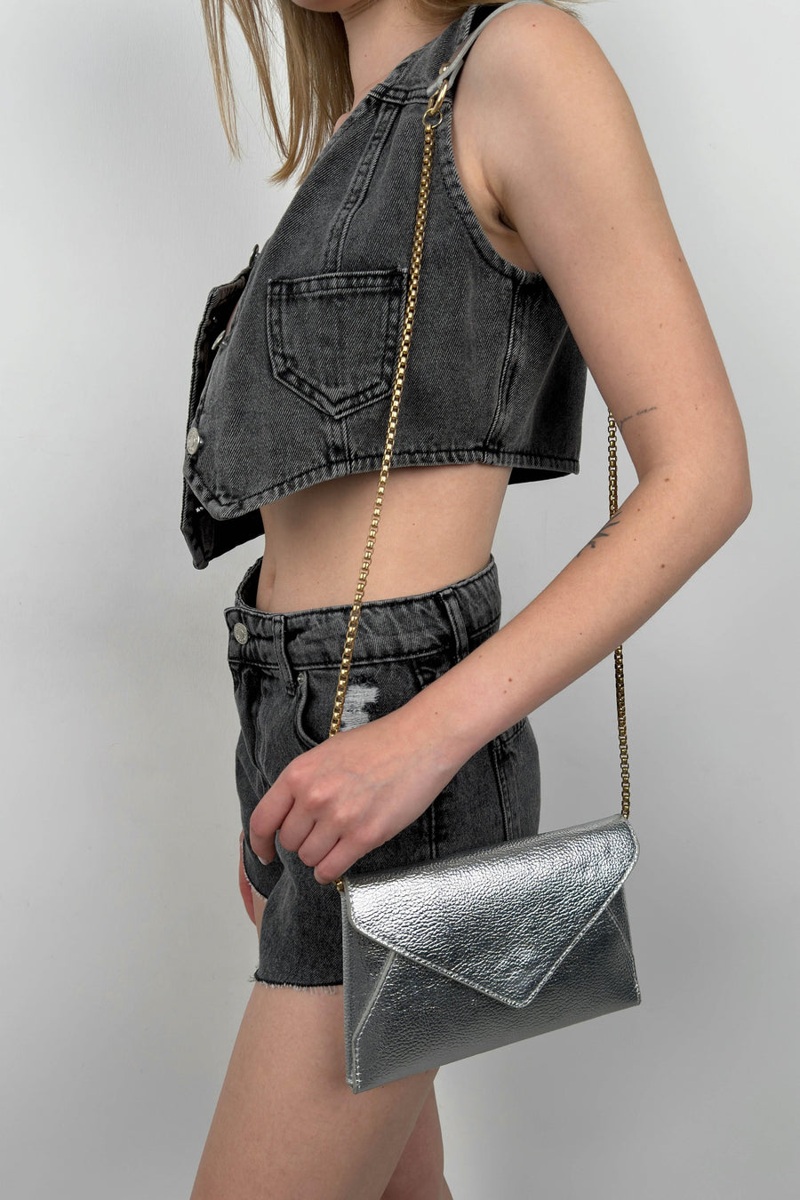 Lame Silver Envelope Bag 