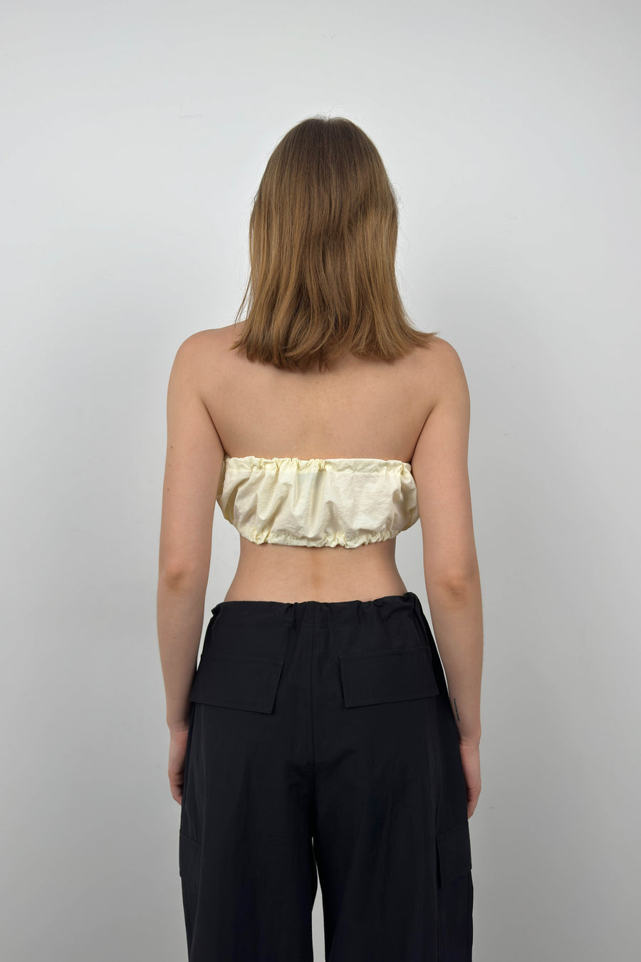 Elastic Detail White Strapless Crop 