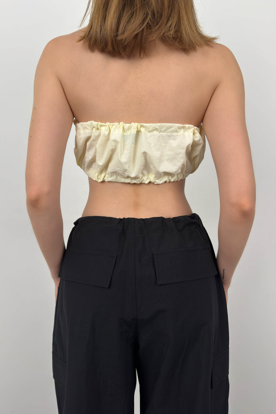 Elastic Detail White Strapless Crop 