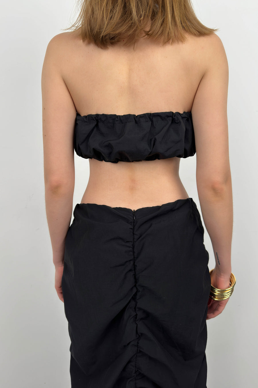 Elastic Detail Black Strapless Crop 