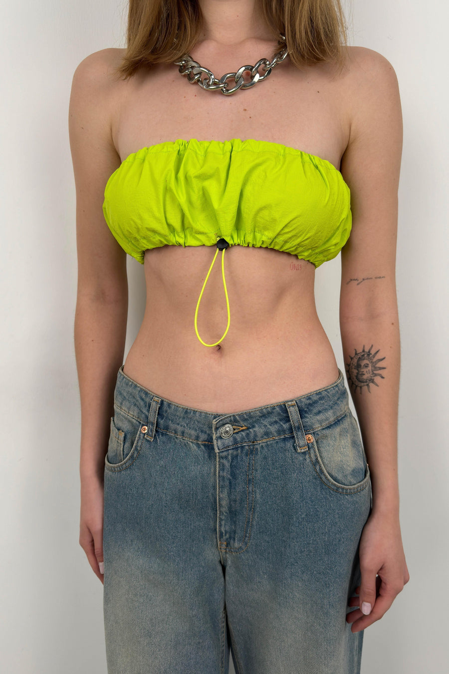 Elastic Detail Lime Strapless Crop 