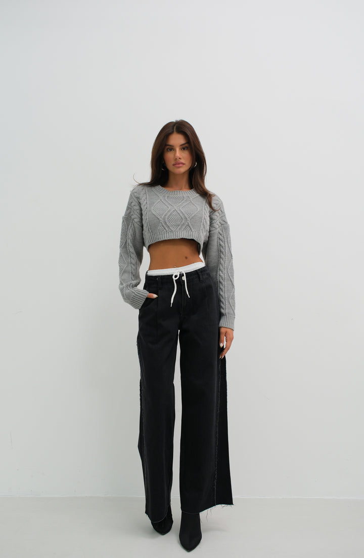 Lastikli Boxer Düşük Bel Gri Jean İkili Takım