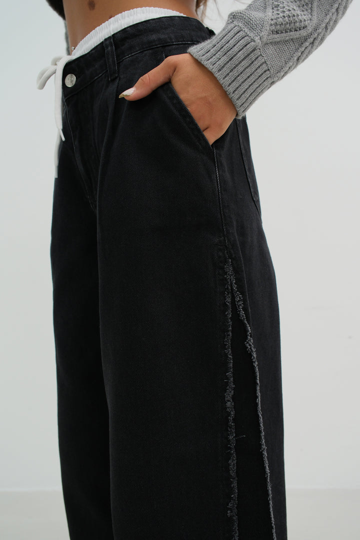 Lastikli Boxer Düşük Bel Gri Jean İkili Takım