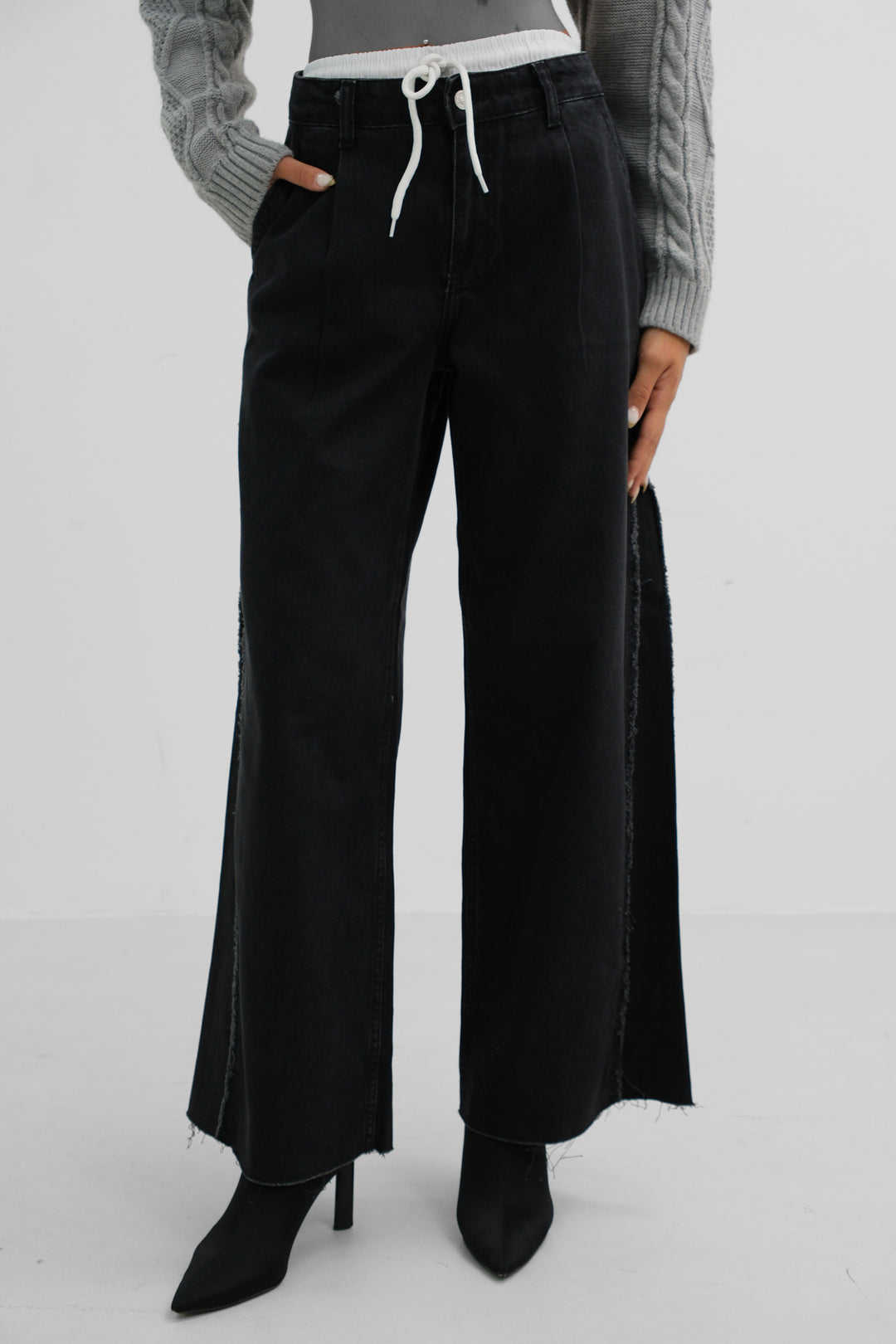 Lastikli Boxer Düşük Bel Gri Jean İkili Takım