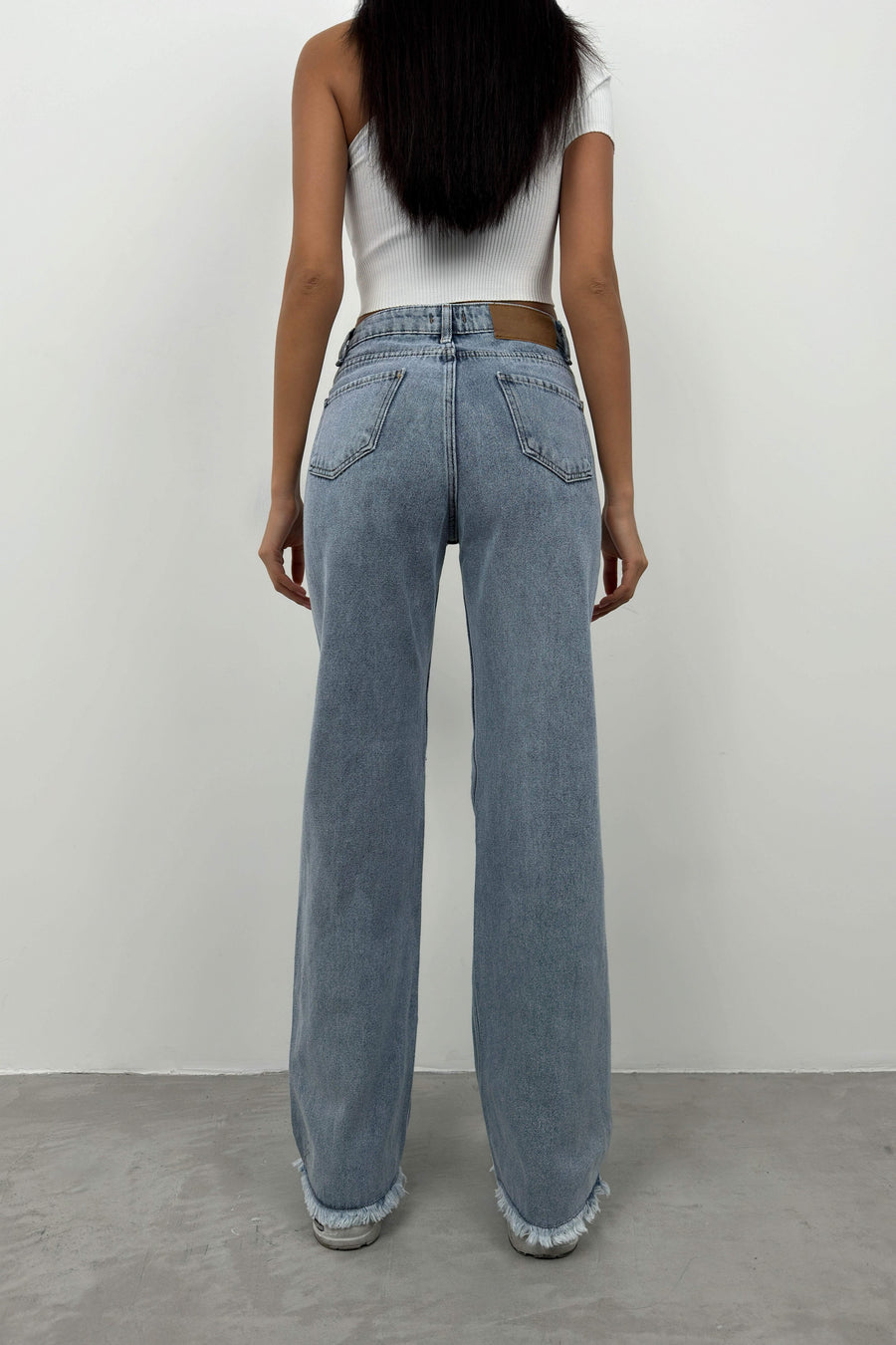 Laser Cut Wide Leg Blue Jeans 