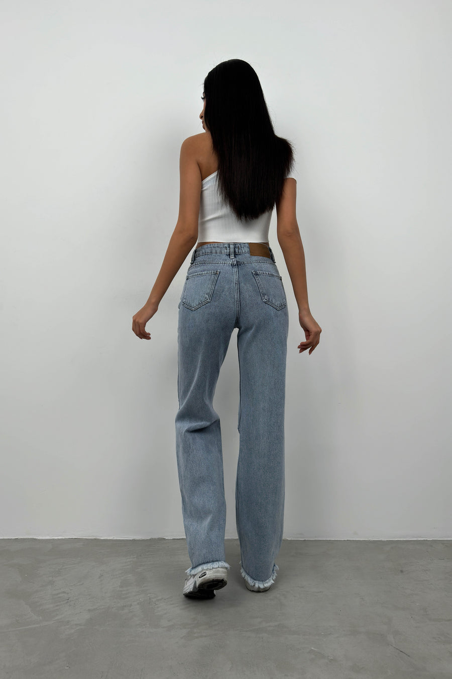 Laser Cut Wide Leg Blue Jeans 