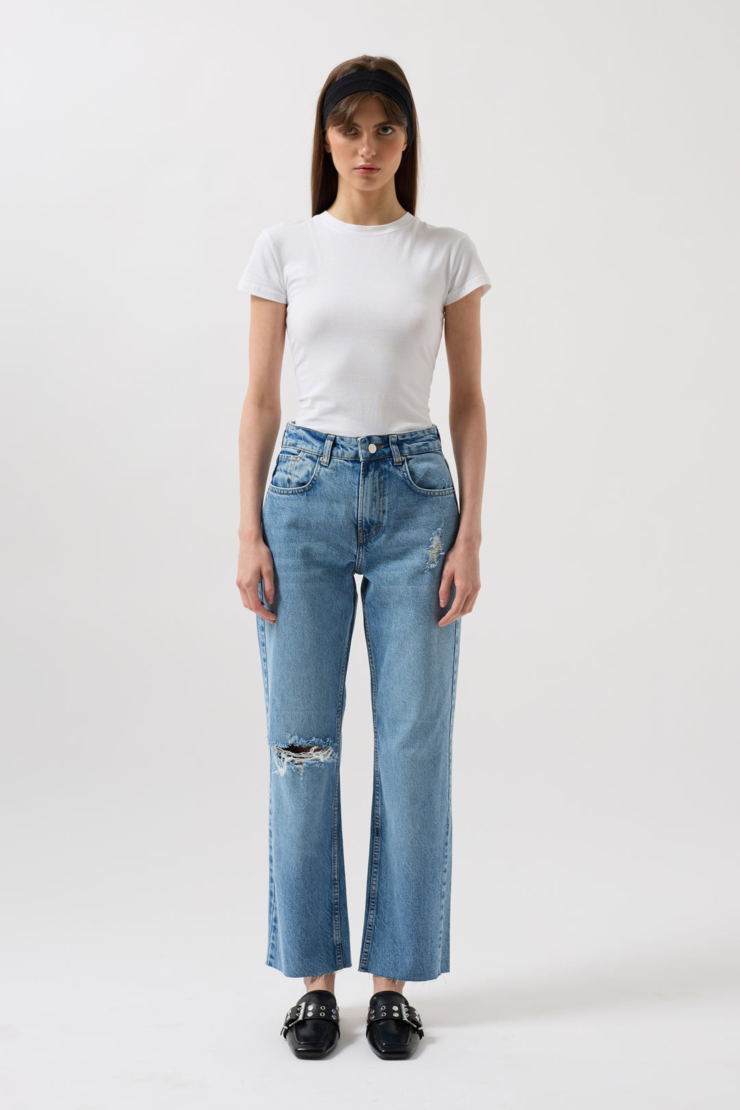 Lazer Kesim Yüksek Bel Mavi Jean