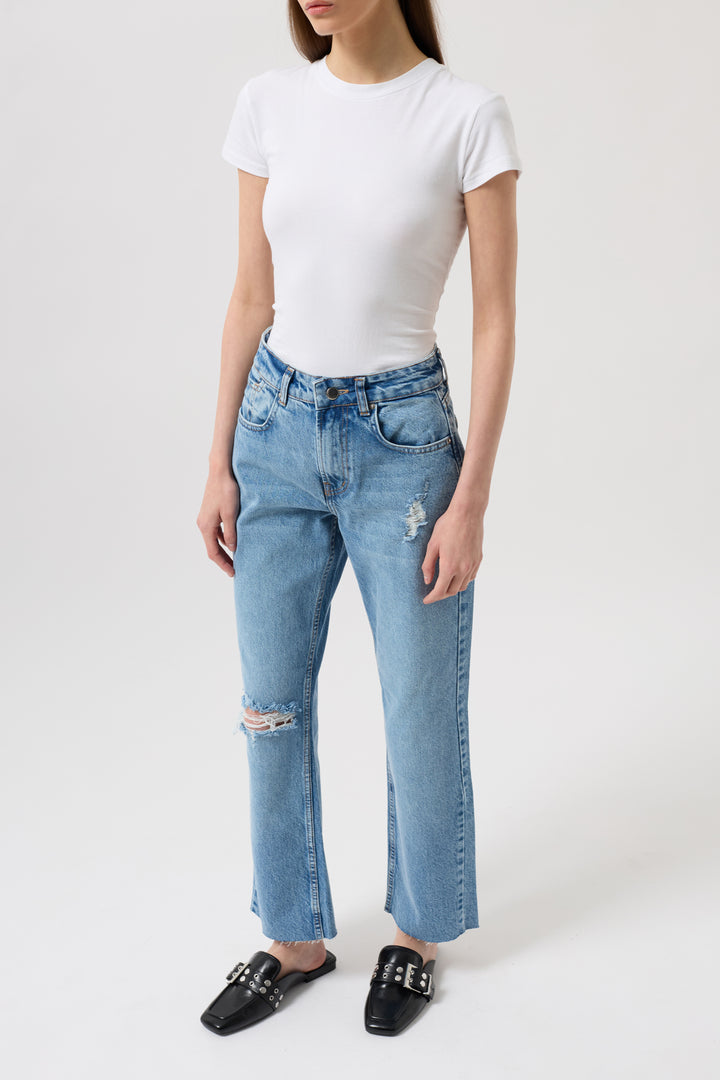 Lazer Kesim Yüksek Bel Mavi Jean