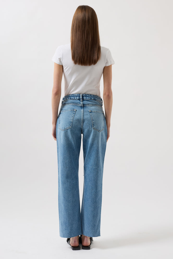 Lazer Kesim Yüksek Bel Mavi Jean