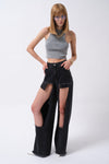 Laser Cut High Waist Black Jeans