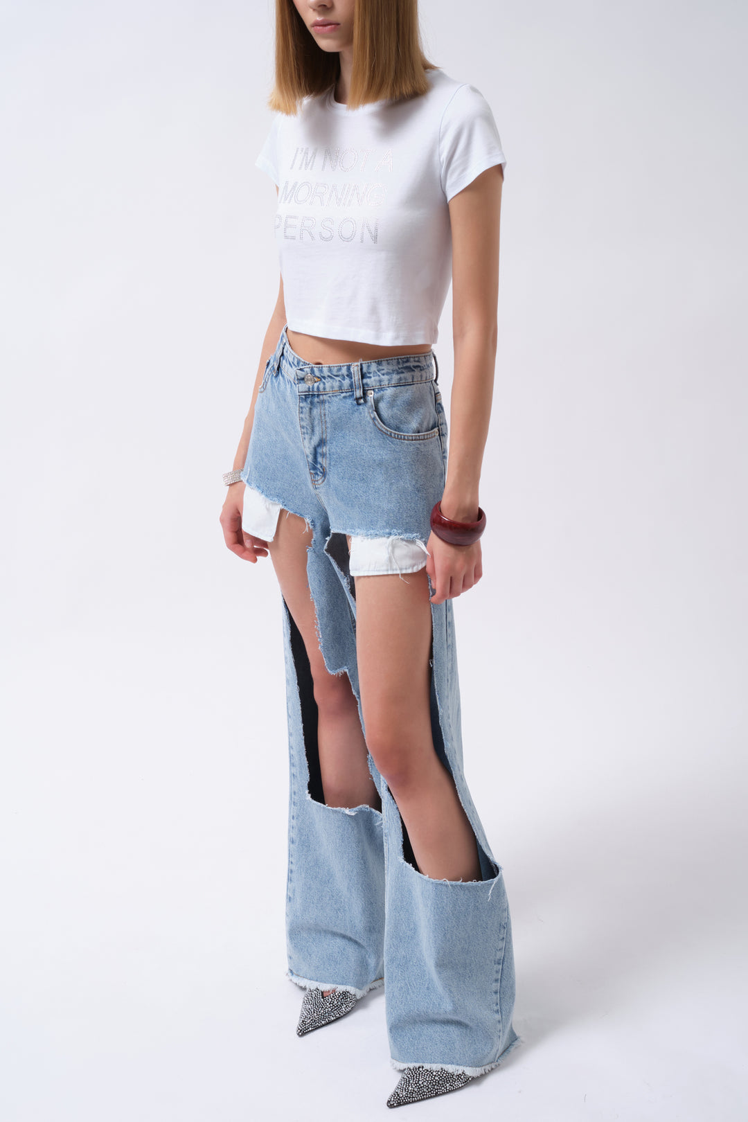 Laser Cut High Waist Blue Jeans 